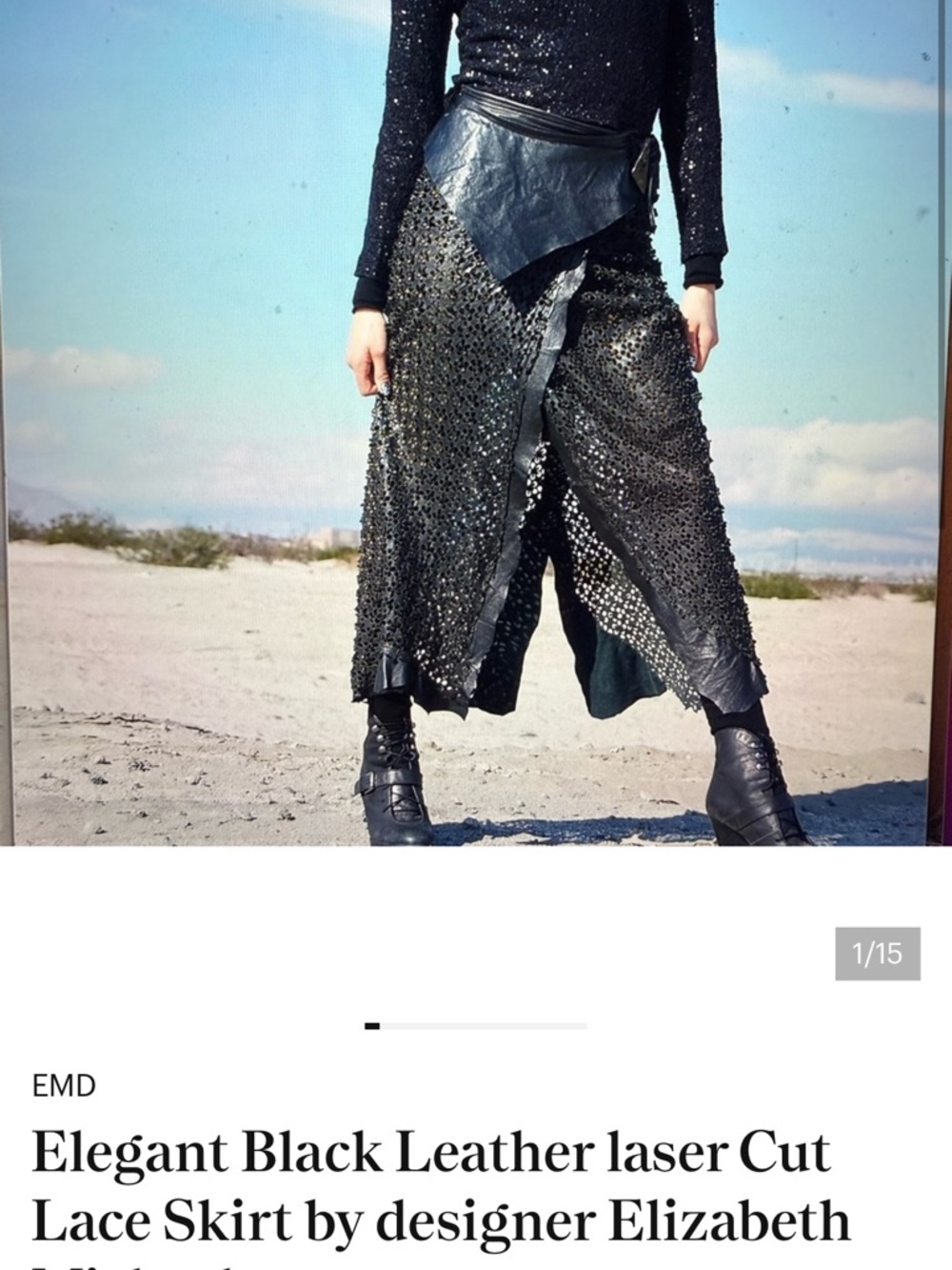 Black Laser-Cut Leather Lace Skirt